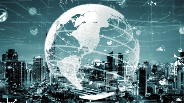 Globalne połączenie i zmiana sieci internetowej w inteligentnym mieście — Zdjęcie stockowe