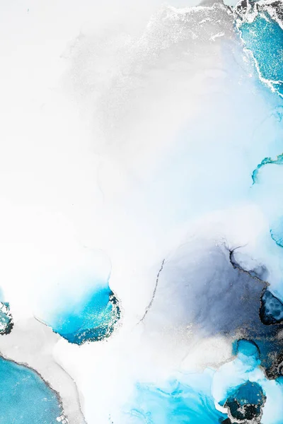 Blaue Silber abstrakten Hintergrund von Marmor flüssige Tinte Kunst Malerei auf Papier . — Stockfoto