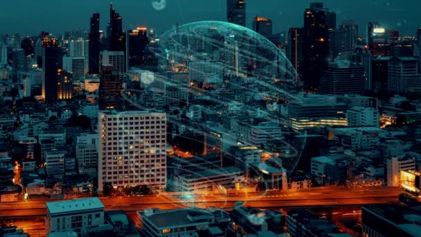 Globální připojení a změna internetové sítě v chytrém městě — Stock video