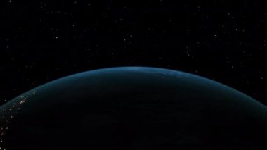 Gerçekçi coğrafya yüzeyi ve bulutları olan Dünya Gezegeni 3D yörünge animasyonu