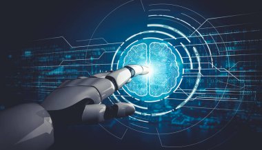 Yapay zeka ve makine öğrenimi AI droid robotu veya cyborg