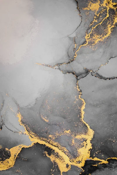 Kağıt üzerinde mermer sıvı mürekkep resminin koyu altın soyut arkaplanı .