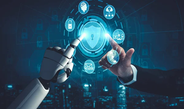 Yapay zeka ve makine öğrenimi AI droid robotu veya cyborg