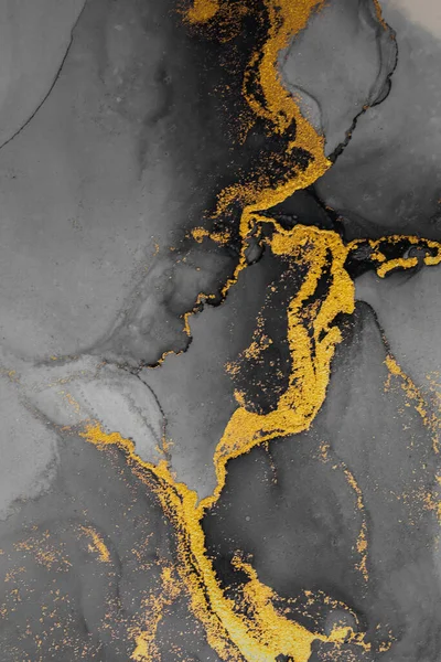 Kağıt üzerinde mermer sıvı mürekkep resminin koyu altın soyut arkaplanı .