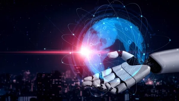 미래 지향적 로봇 인공지능 이 인공지능 기술 개념을 계몽하다 — 스톡 사진