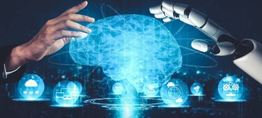 Yapay zeka ve makine öğrenimi AI droid robotu veya cyborg