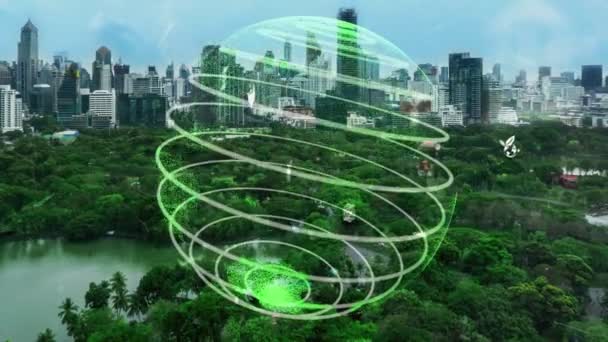 Tecnologia verde da cidade mudando para o conceito de alteração sustentável — Vídeo de Stock