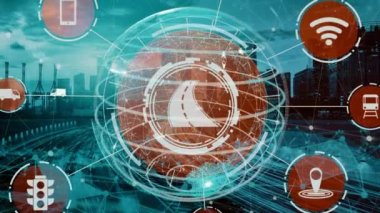 Yeni şehir yolunda gelecekteki araba trafiği için akıllı ulaşım teknolojisi kavramı