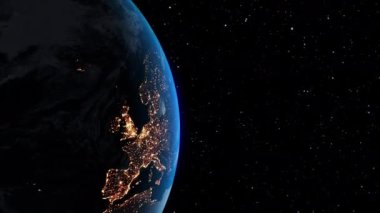 Gerçekçi coğrafya yüzeyi ve bulutları olan Dünya Gezegeni 3D yörünge animasyonu