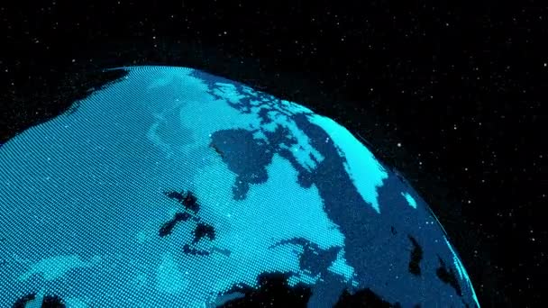 Uzayda ağ teknolojisi kavramını gösteren dijital dünya 3D yörünge dönüşü — Stok video