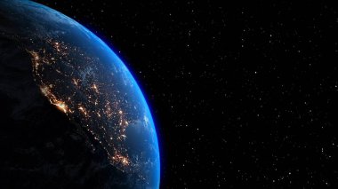 Gerçekçi coğrafya yüzeyi ve yörüngesel 3D bulut atmosferine sahip Dünya gezegeni