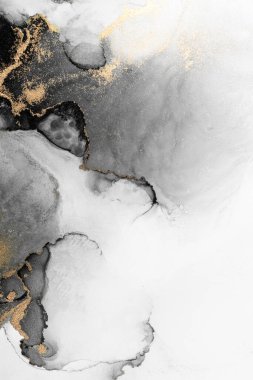 Kağıt üzerinde mermer sıvı mürekkep resminin siyah altın soyut arkaplanı .