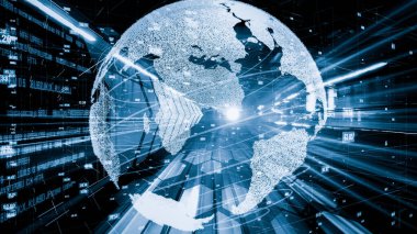 Fütürist küresel ağ ve üç boyutlu dijital veri transferi grafiği