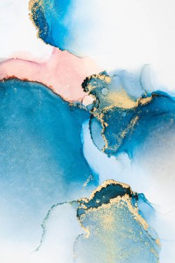 Kağıt üzerinde mermer sıvı mürekkep resminin lüks mavi soyut arkaplanı .