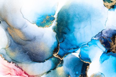 Kağıt üzerinde mermer sıvı mürekkep resminin lüks mavi soyut arkaplanı .