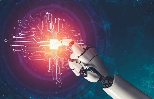 AI futurista pensando em robô dróide conceito de inteligência artificial — Fotografia de Stock
