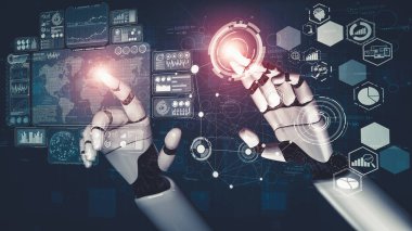 Yapay zeka ve makine öğrenimi AI droid robotu veya cyborg