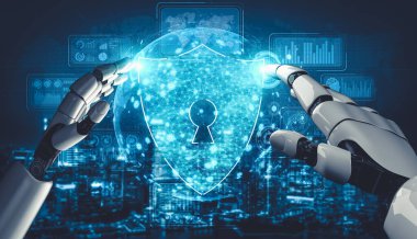 Yapay zeka ve makine öğrenimi AI droid robotu veya cyborg