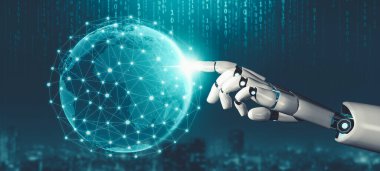 Geleceğin yapay zekası robot yapay zeka kavramını düşünüyor.