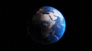Gerçekçi coğrafya yüzeyi ve yörüngesel 3D bulut atmosferine sahip Dünya gezegeni