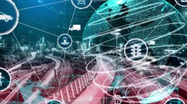 Yeni şehir yolunda gelecekteki araba trafiği için akıllı ulaşım teknolojisi kavramı