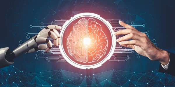 Geleceğin yapay zekası robot yapay zeka kavramını düşünüyor.