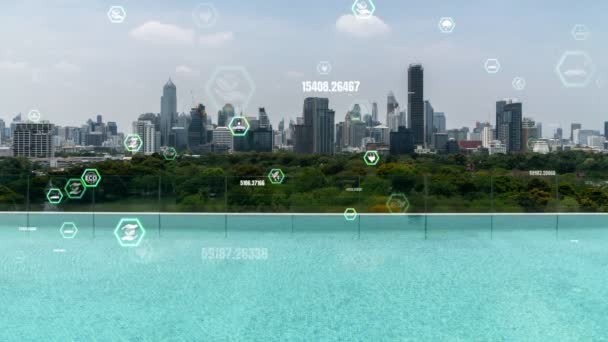 La tecnología verde de la ciudad se desplaza hacia un concepto de alteración sostenible — Vídeo de stock