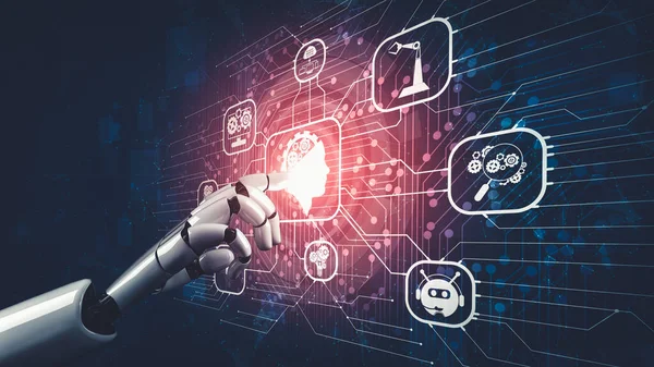 Intelligenza artificiale e apprendimento automatico futuri per robot o cyborg droidi AI — Foto Stock
