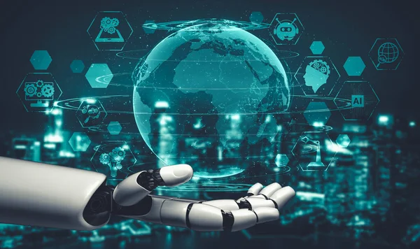 Framtida artificiell intelligens och maskininlärning för AI droid robot eller cyborg — Stockfoto
