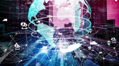 Yeni şehir yolunda gelecekteki araba trafiği için akıllı ulaşım teknolojisi kavramı