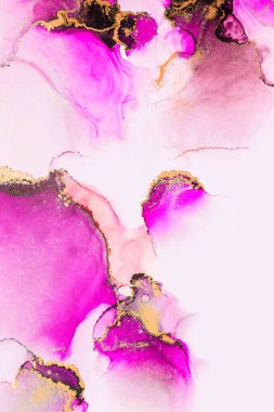 Kağıt üzerinde mermer sıvı mürekkep resminin pembe altın soyut arkaplanı .