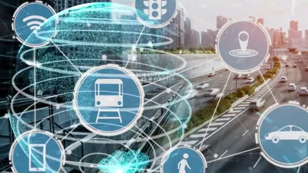 Smartes Verkehrstechnikkonzept für den künftigen Autoverkehr auf neuen Stadtstraßen — Stockvideo