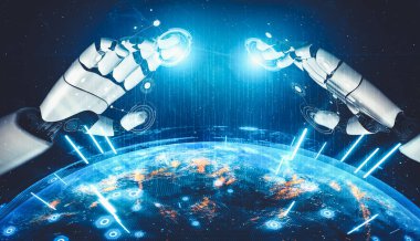 Yapay zeka ve makine öğrenimi AI droid robotu veya cyborg