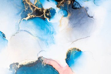 Kağıt üzerinde mermer sıvı mürekkep resminin lüks mavi soyut arkaplanı .