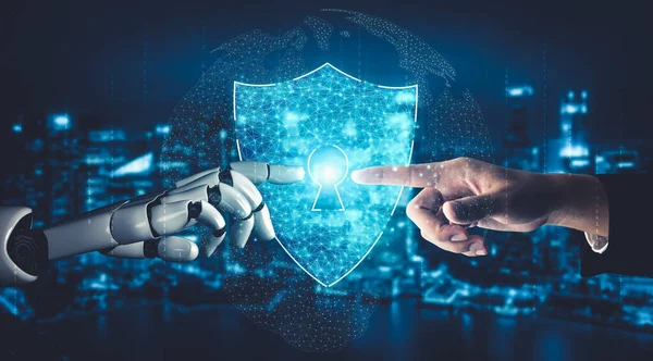 Yapay zeka ve makine öğrenimi AI droid robotu veya cyborg