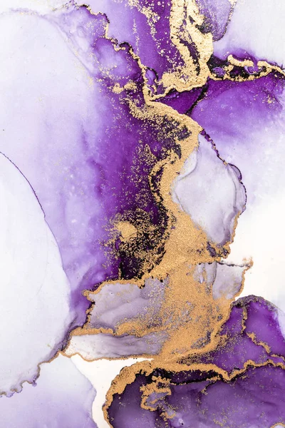 Lila arany elvont háttér márvány folyékony tinta művészet festmény papíron . — Stock Fotó
