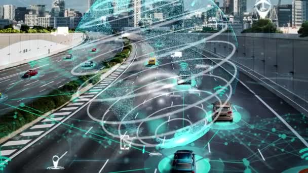 Concept de technologie de transport intelligent pour le trafic automobile futur sur la nouvelle route de la ville — Video