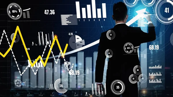 Dubbel Exponering Bild Företag Och Finans Konceptuell Affärsman Med Rapport — Stockfoto