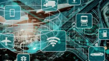 Yeni şehir yolunda gelecekteki araba trafiği için akıllı ulaşım teknolojisi kavramı