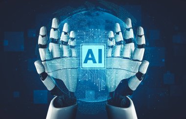 Yapay zeka ve makine öğrenimi AI droid robotu veya cyborg