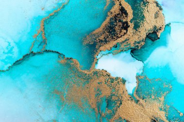 Kağıt üzerinde mermer sıvı mürekkep resminin lüks mavi soyut arkaplanı .