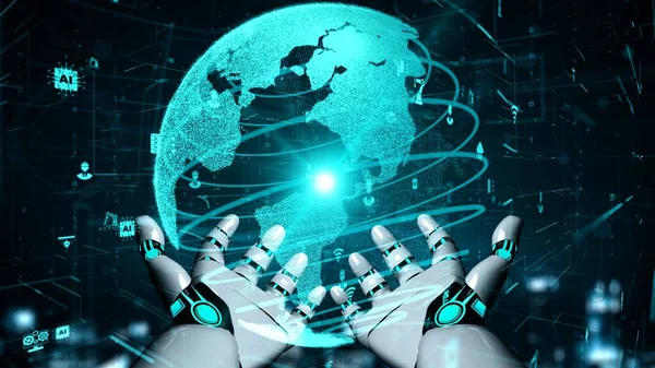 Futuristische Roboter-Künstliche Intelligenz erhellt KI-Technologie-Konzept — Stockfoto