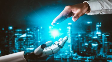Yapay zeka ve makine öğrenimi AI droid robotu veya cyborg
