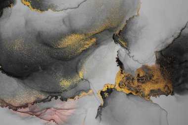 Kağıt üzerinde mermer sıvı mürekkep resminin koyu altın soyut arkaplanı .