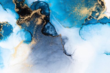 Kağıt üzerinde mermer sıvı mürekkep resminin lüks mavi soyut arkaplanı .