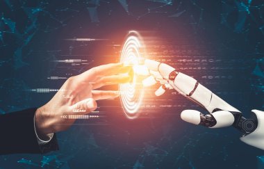 Geleceğin yapay zekası robot yapay zeka kavramını düşünüyor.