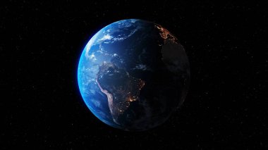 Gerçekçi coğrafya yüzeyi ve yörüngesel 3D bulut atmosferine sahip Dünya gezegeni