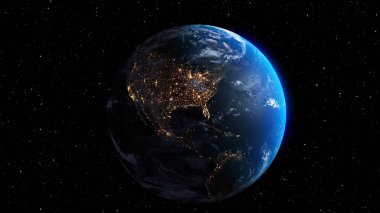 Gerçekçi coğrafya yüzeyi ve yörüngesel 3D bulut atmosferine sahip Dünya gezegeni