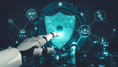 Yapay zeka ve makine öğrenimi AI droid robotu veya cyborg