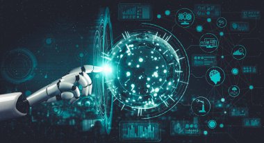 Yapay zeka ve makine öğrenimi AI droid robotu veya cyborg